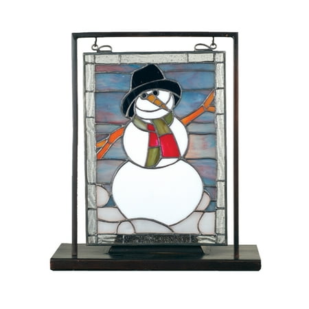 Tiffany Christmas Windows 2019 Meyda Tiffany 68340 Snowman Lighted Decorative Mini Tabletop Window, 9.5