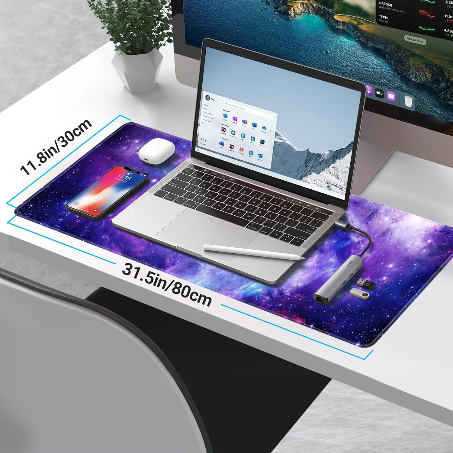 Galaxy Gaming Mouse Pad Large,XL Desk Pad Computer Mouse Pad for Keyboard with Stitched Edges, Anti-Slip Base,Waterproof Mousepad,Big Mouse Pad for Gamer,Office &Home(Purple,31.5" x 11.8")