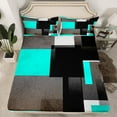thumbnail image 2 of Feelyou Chic Geometric Abstract Queen Sheet Sets, Cyan Square Rectangle Flat Sheet, Teen Kid Child Adult Queen Fitted Sheet, Breathable Home Decor, 4pcs, 2 of 7