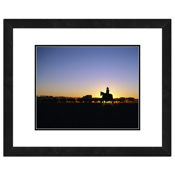Cattle Rancher, Sunset Framed Photo by Photo File