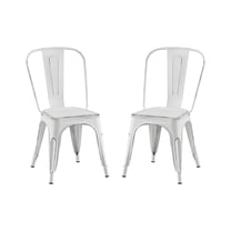 Industrial Metal Indoor-Outdoor Chairs Sanded Matte Style Kitchen Dining Chairs Stackable Side Chair with Back Set of 2 (Sanded Matte White)