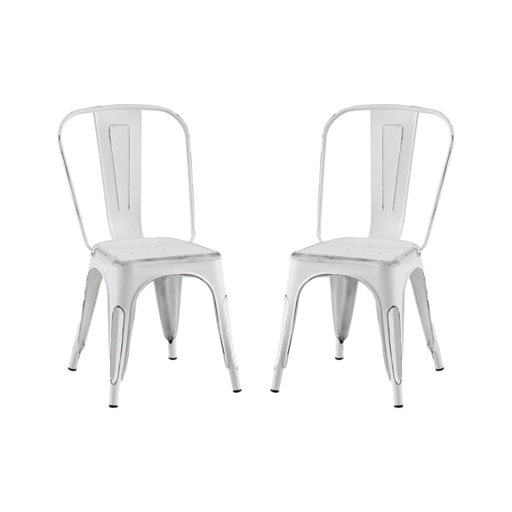 Industrial Metal Indoor-Outdoor Chairs Sanded Matte Style Kitchen Dining Chairs Stackable Side Chair with Back Set of 2 (Sanded Matte White)