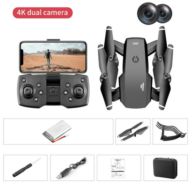 Drone plegable Control remoto Quadcopter Avión Avión de juguete Regalo para niños con estuche de almacenamiento, 2 cámaras 4K, Negro Inevent EL001061-08B
