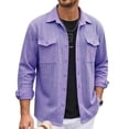 thumbnail image 2 of DPTALR Men's Casual Solid Color Turndown Collar Long Sleeve Shirt with Pockets,Purple,Big and Tall Men XL, 2 of 8