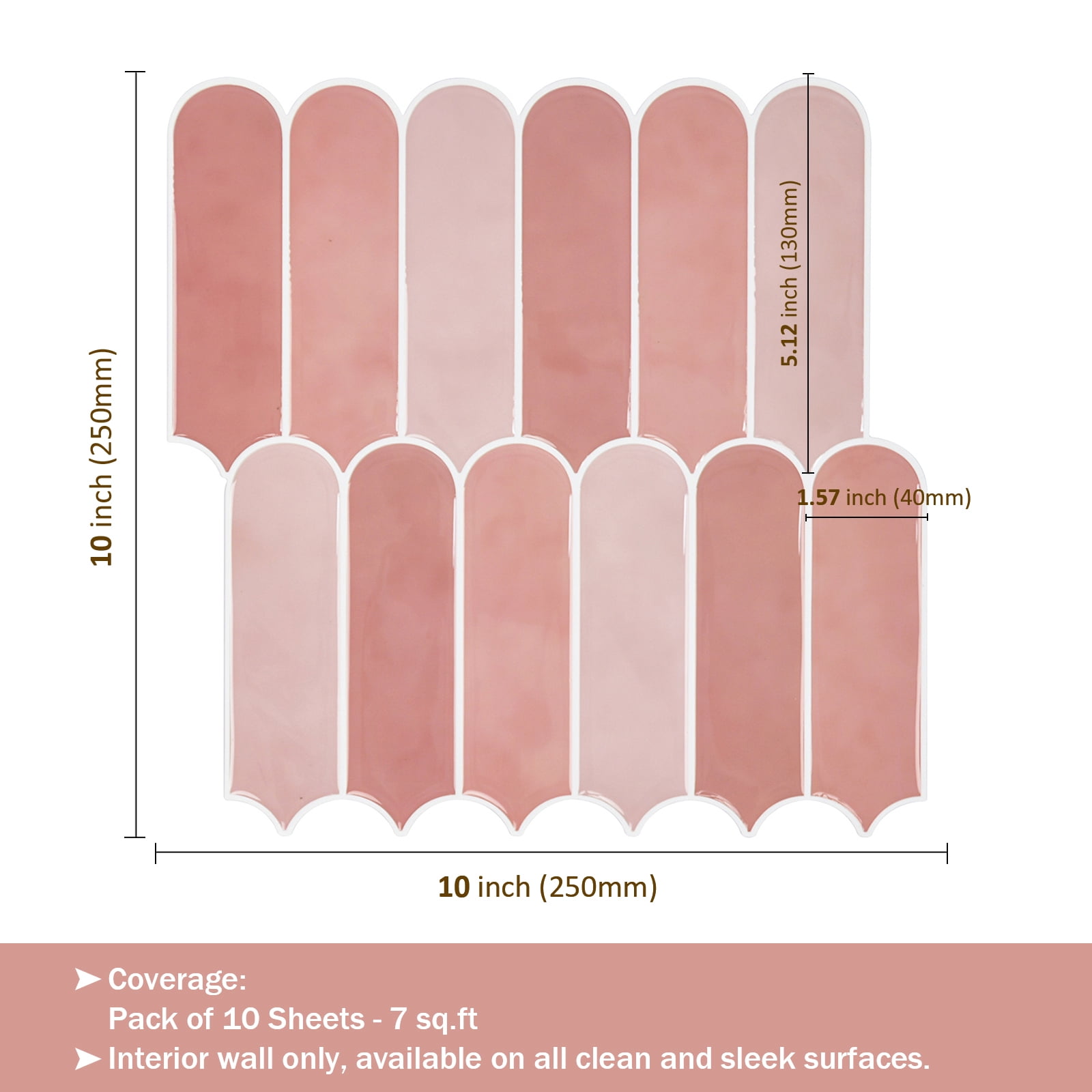 HOMEART Pink Peel and Stick Backsplash, 10”×10” Self Adhesive Feather Wall Tiles for Kitchen Bathroom (10 Sheets)
