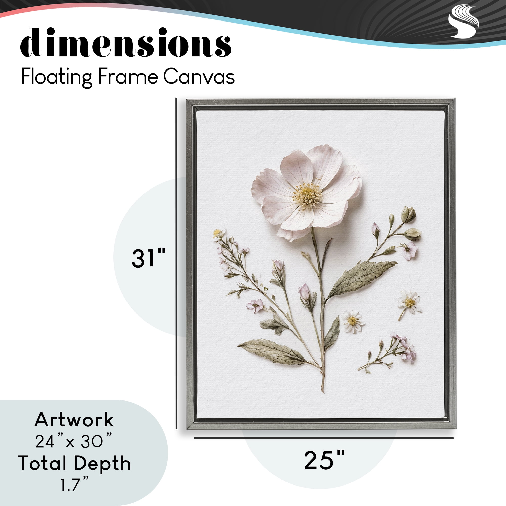 Pressed Wild Flowers Gray Framed Floater Canvas Wall Art, design by Lettered and Lined