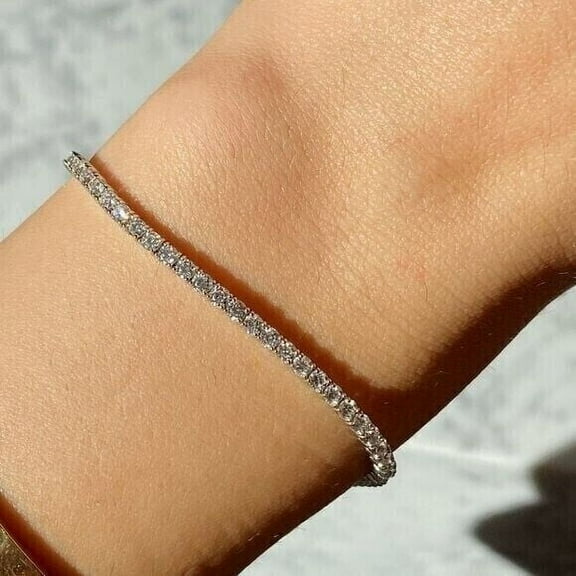 4 mm Round Cut Lab Created Diamond Women's Anniversary Gift Tennis Bracelet 14k White Gold Plated Silver 7 Inch