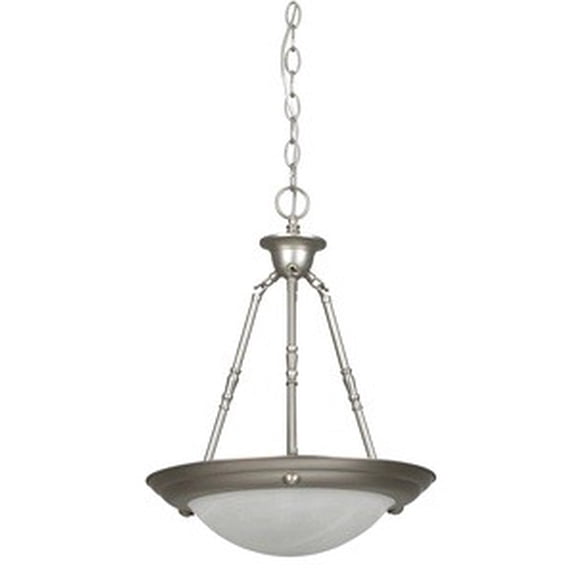 F7676-53-Sunset Lighting-Two Light Bowl Pendant   Satin Nickel Finish with Faux Alabaster Glass