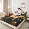 thumbnail image 4 of Homewish Romantic Butterfly Animal Twin Sheet Sets, Gold Sequin Print Twin Fitted Sheet, Couple Anniversary Flat Sheet, Luxury Bedroom Decor, 3-Piece, 4 of 7