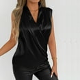 thumbnail image 6 of Wyobmus Womens Silk Satin Tank Tops Casual Cross Wrap Tops V Neck Tunic Ruched Dancing Party Outfits Sleeveless Camisole Blouses Summer Basic Tank Shirt B-Black, 6 of 7