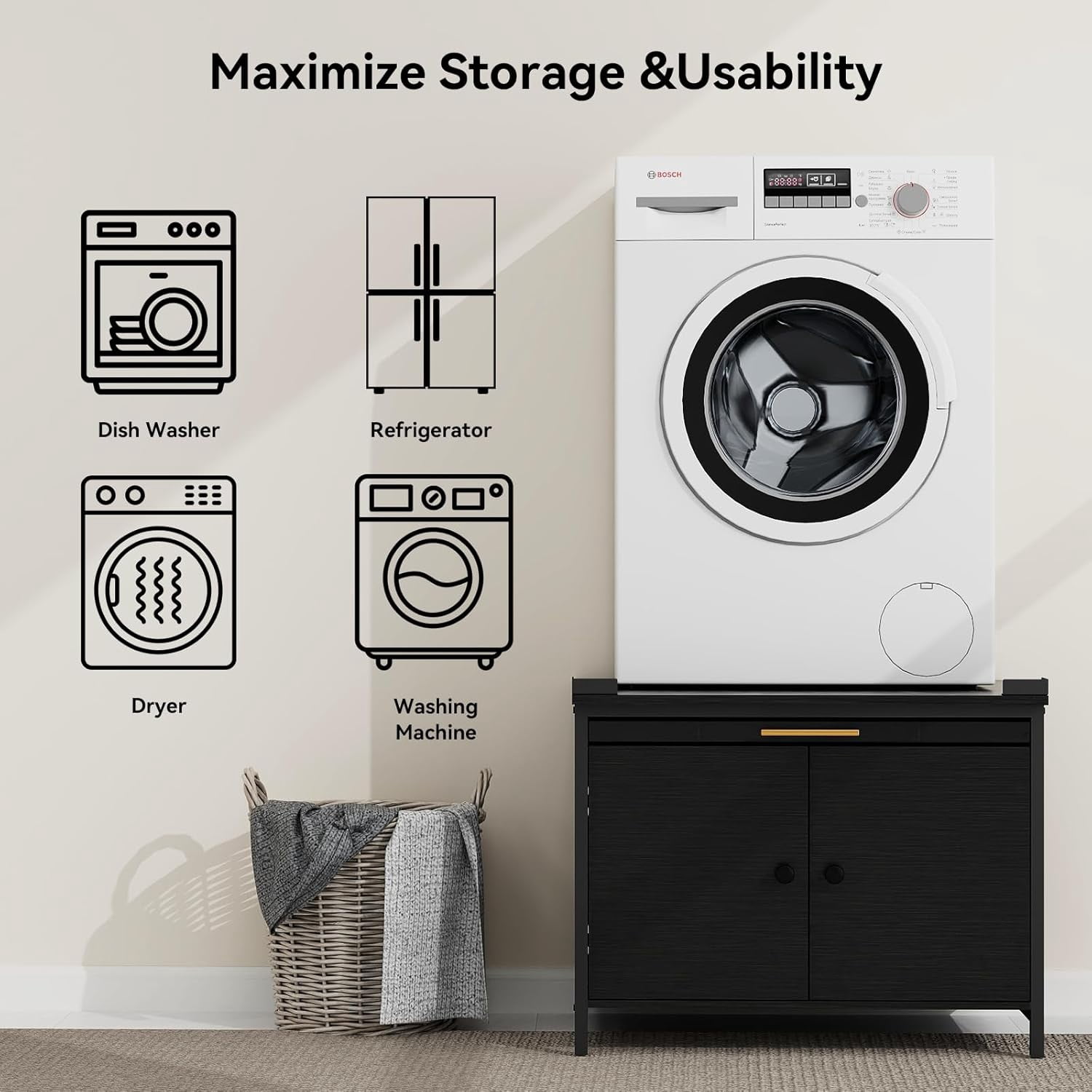 Laundry Pedestal for Washer and Dryer, 29" Universal Washing Machine Stand with Adjustable Feet and 4 Panel Corner, Fit Anti-Vibration Design with Telescopic Laundry Basket Shelf, 700 LBS Capacity