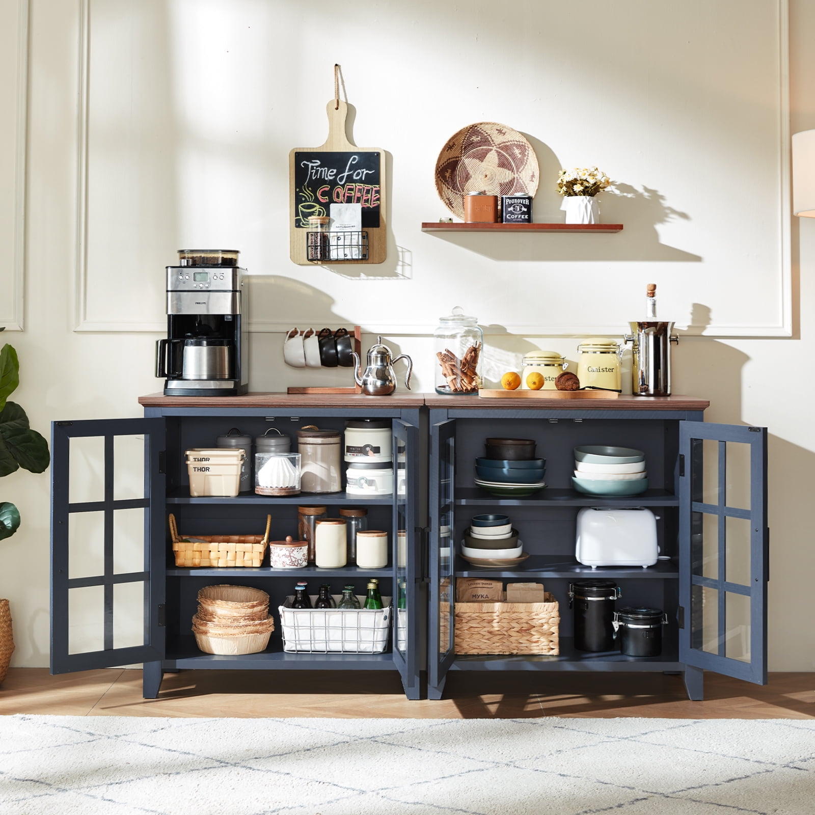 Joaxswe Buffet Storage Cabinet with Shelves & Doors, 31.5" Kitchen Cabinet with Adjustable Shelves, Blue