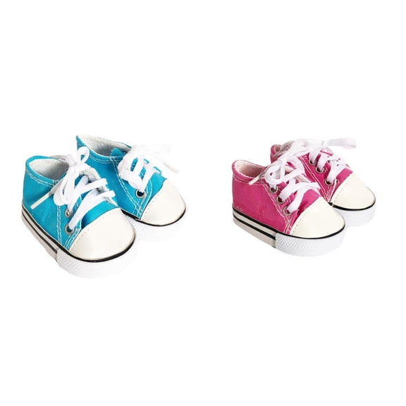 Hot Pink and Cyan Blue Tennis Shoes Fits 18 Inch Dolls