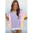 thumbnail image 2 of Women's Purple Color Block Oversized Half Sleeve T-Shirt with Pocket | [ZhiHiMeRi] | (US 12-14)L, 2 of 12