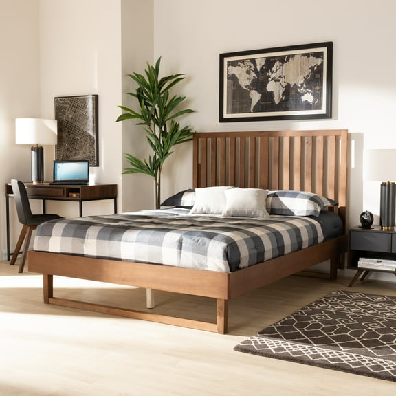 Baxton Studio Marin Contemporary/Modern Engineered Wood Platform Bed, Queen, Walnut Brown