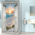 thumbnail image 3 of Small Stall Beach Barn Door Shower Curtain for Bathroom Decor 36Wx72H Ocean Hawaiian Sunset Scenery Sea Wave Retro Grey Wooden Art Printed Fabric Polyester Waterproof 7 Pack Plastic Hooks, 3 of 6