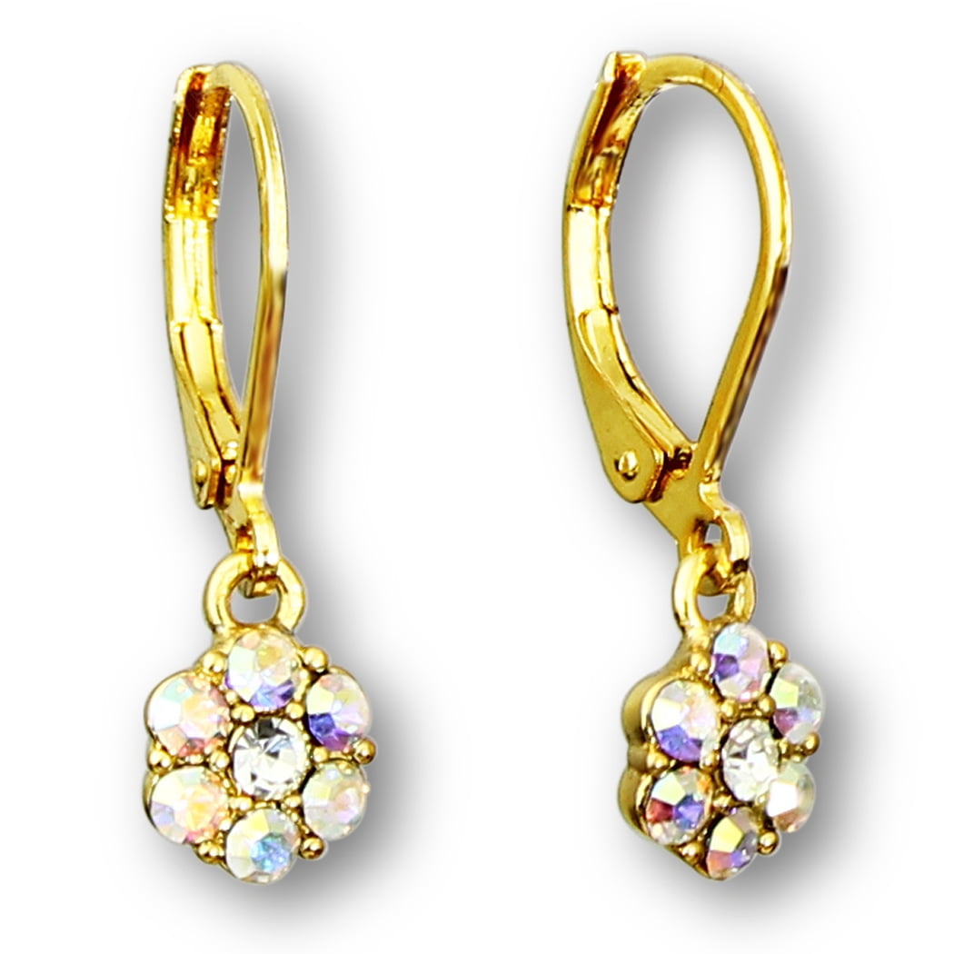 Details about   Gold Finish White Enamel Flower Children's Hoop Earrings 