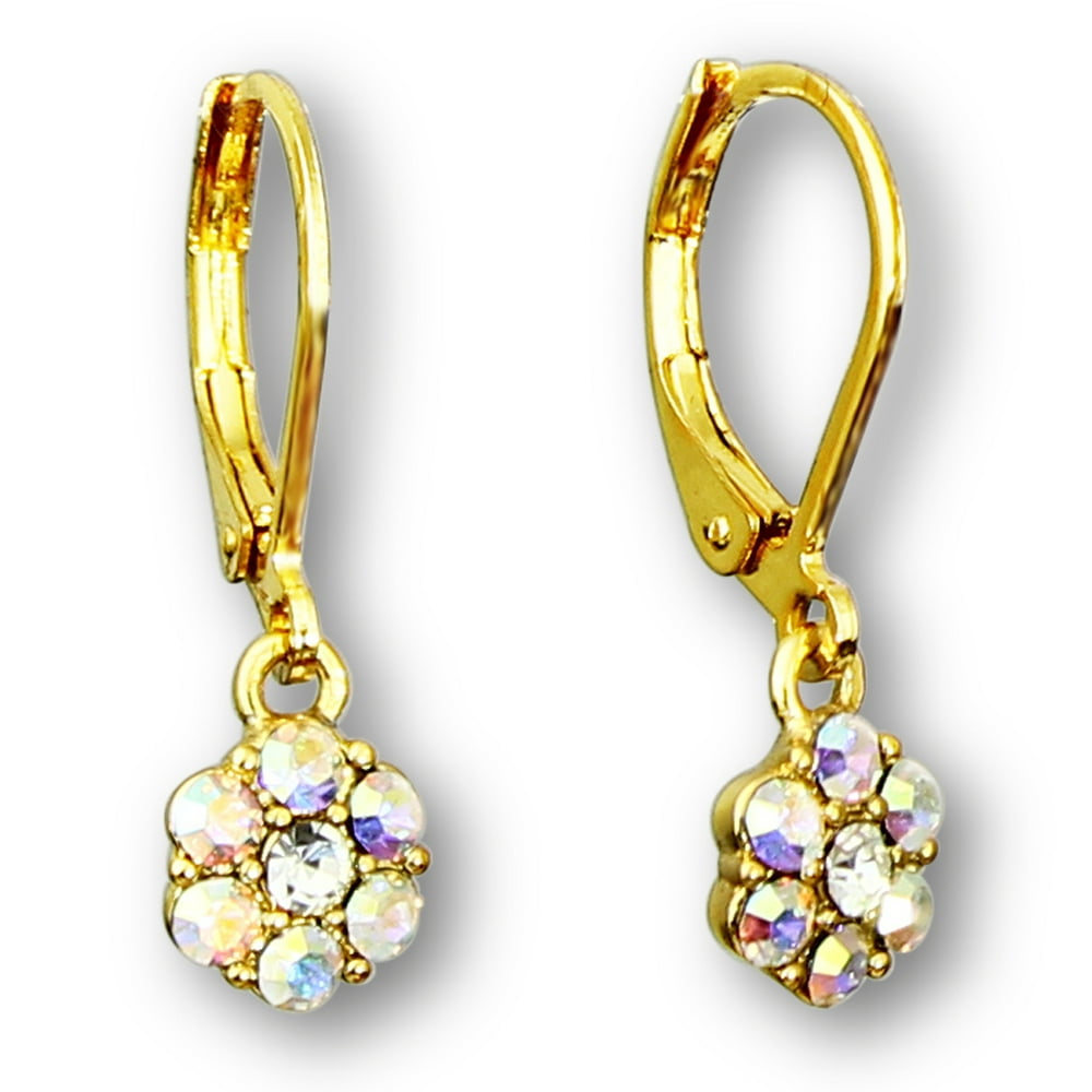Annie & Belle Girls Crystal Flower Hoop Earrings For Kids Gold