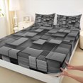 thumbnail image 5 of Manfei 3D Geometric Cubes Queen Sheets, Gray Checkered Queen Sheet Sets, Black Reversible 4pcs1 Flat Sheet + 1 Fitted Sheet + 2 Pillowcases, 5 of 6