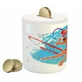 thumbnail image 2 of Beach Piggy Bank, Vector Illustration of a Man Serving an Overhead Ball in Beach Volley Print, Ceramic Coin Bank Money Box for Cash Saving, 3.6" X 3.2", Sky Blue Red, by Ambesonne, 2 of 4