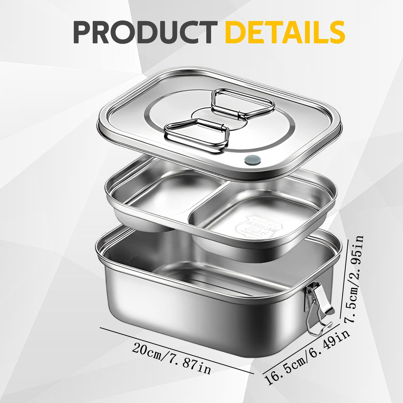 304 Stainless Steel Lunch Box with Double-Layer Dividers, Leak-Proof Seal and Lock, Large Capacity Food Container for Work Or Travel, Silver, Samll