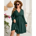 thumbnail image 2 of Women's Long Sleeve V Neck Knotted Elastic Front Knee Length Plus Size Midi Dress, 2 of 5