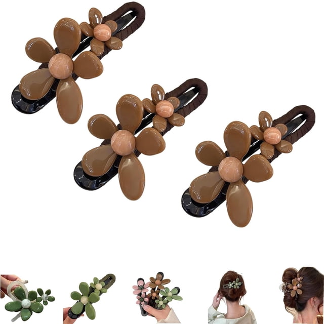 Pinzas rectas con diseño de pico de pato y flores retro, horquilla y pinza recta con diseño de pico de pato y flores retro, pinzas para el pelo elegantes con forma de flor plana y fuerte, de color mat