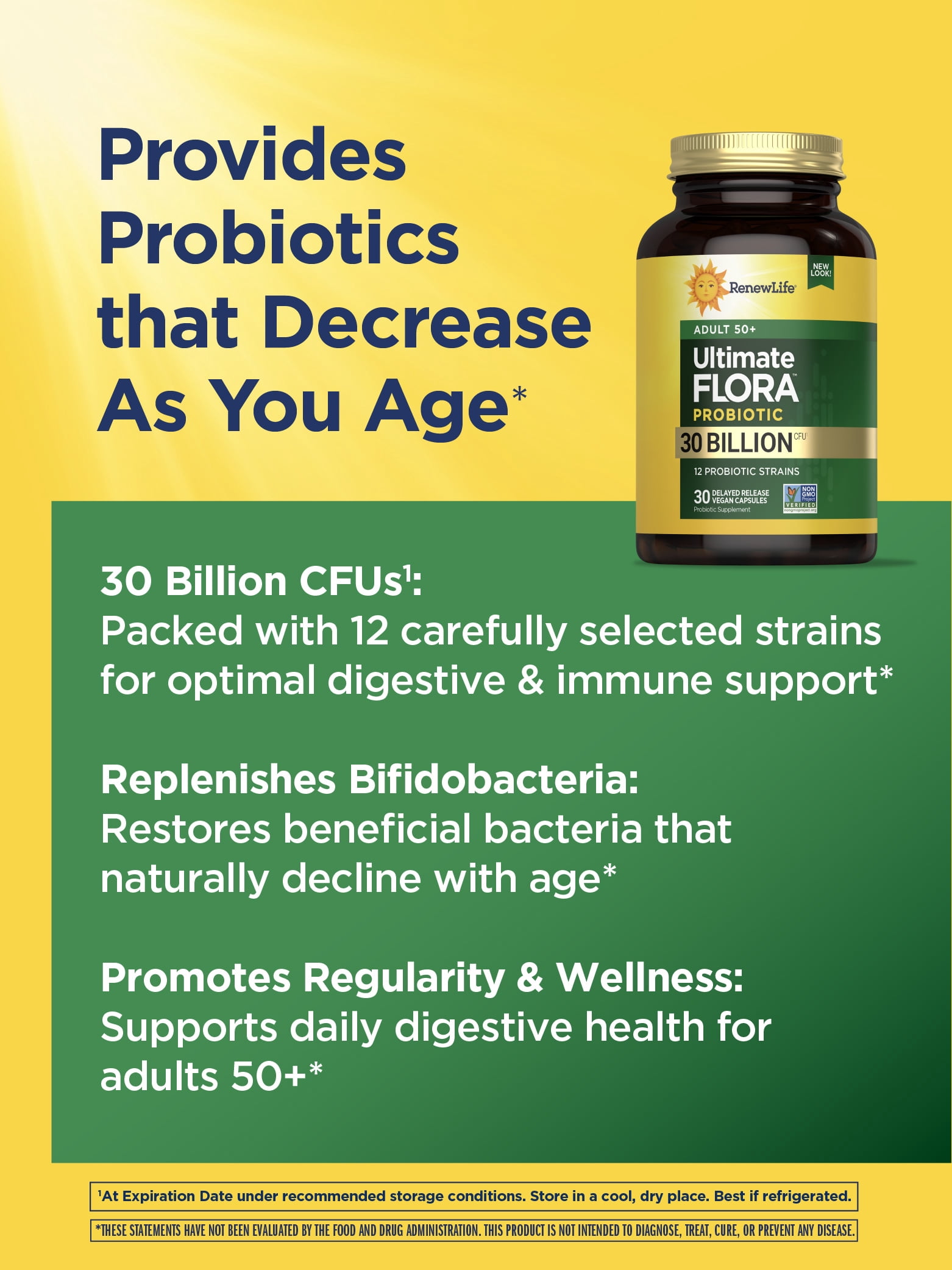 Renew Life Adult 50+ Probiotic Supplement Capsules, Unisex, 30 Billion CFU, 30 Count