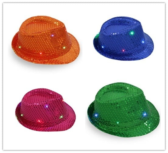 Flashing Light Up LED Fedora Trilby Sequin Fancy Fashion Dress Dance Party Hat 