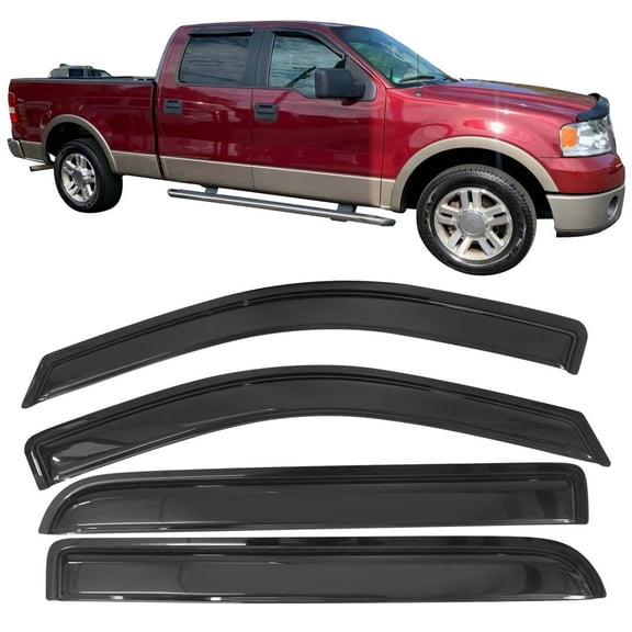 Ikon Motorsports Window Visors Fit 04-08 Ford F150 Supercrew Cab & 06-08 Lincoln Mark LT Acrylic 4Pc Set Outside Mount