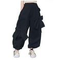 thumbnail image 2 of CAICJ98 Girls Bow Wide Leg Cargo Pants with Pocket Elastic Waist Hip Hop Kids Joggers Girls (Black,5-6 Years), 2 of 4