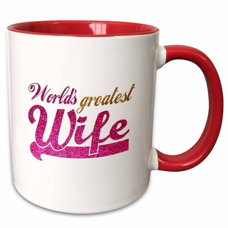 3dRose Worlds Greatest Wife - Romantic marriage or wedding anniversary gifts for her - best wife - hot pink - Two Tone Red Mug, (Best Marriage Anniversary Gifts For Couple)