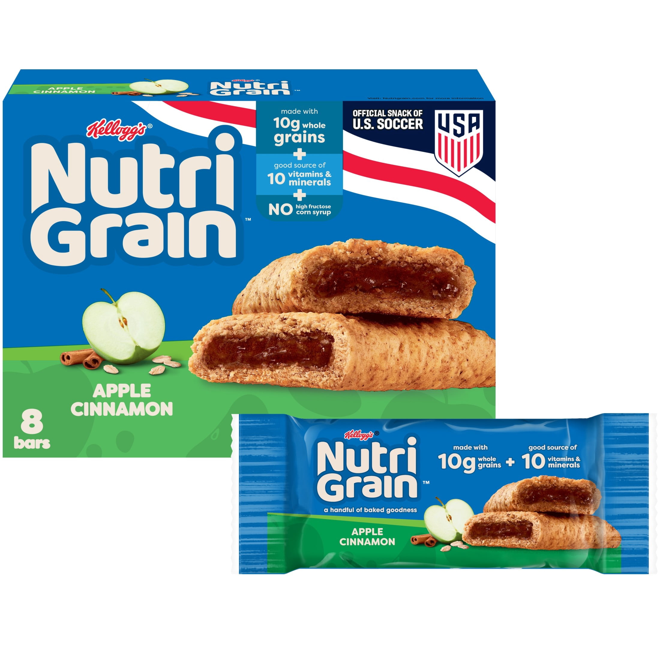 (3 pack) Nutri-Grain Breakfast Bars, Made with 10g Whole Grains, Snack Bars, Apple Cinnamon, 10.4oz Box (8 Count)