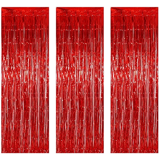 FloreceBien - Paquete de 3 cortinas con flecos para decoración de fiestas, bodas, graduaciones, cumpleaños, Navidad, eventos, fiestas, suministros de 1 x 2 m