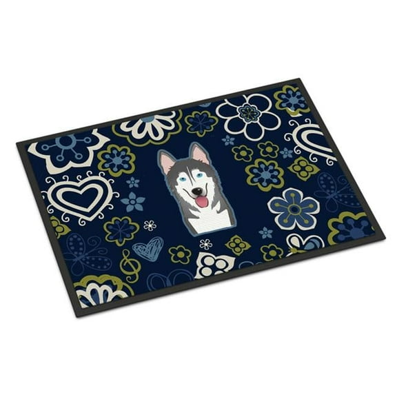 24 x 36 in. Blue Flowers Alaskan Malamute Indoor or Outdoor Mat