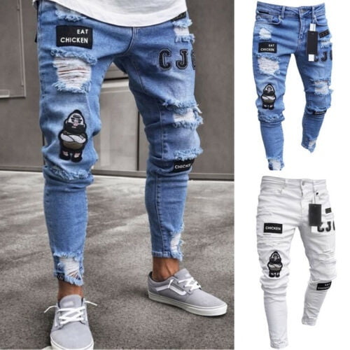 men's white super skinny ripped jeans