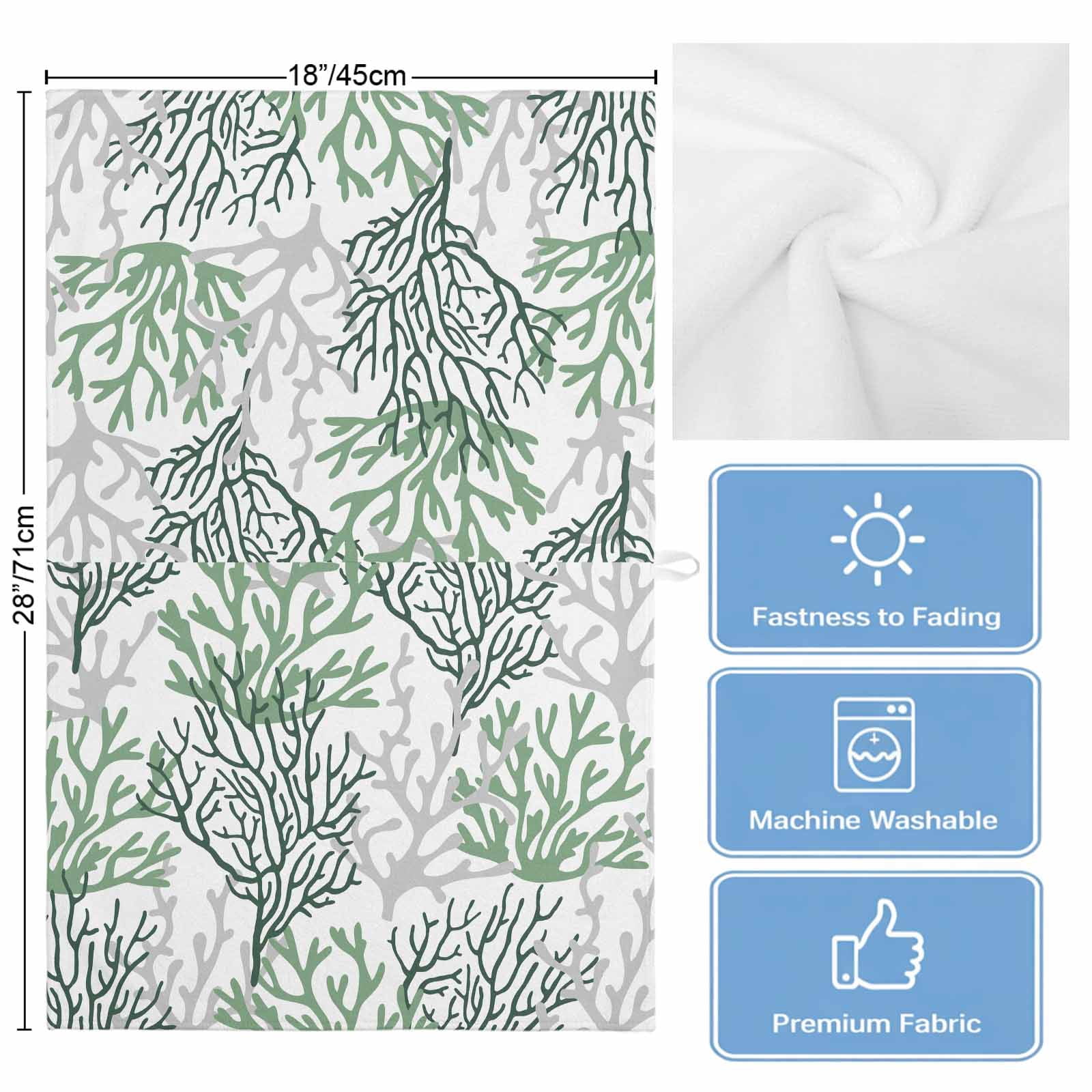 Sage Green Gray Coral Coastal 1 Pack Kitchen Towel, Water Absorbent Dish Towel, Summer Beach Seaside Nautical Decorative Hand Towels - Quick Drying Cloth for Cooking Baking, 18x28 Inch