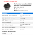 thumbnail image 2 of Fuel Tank Cap - Compatible with 2001 - 2003, 2006 - 2022 Toyota Highlander 2002 2007 2008 2009 2010 2011 2012 2013 2014 2015 2016 2017 2018 2019 2020 2021, 2 of 2