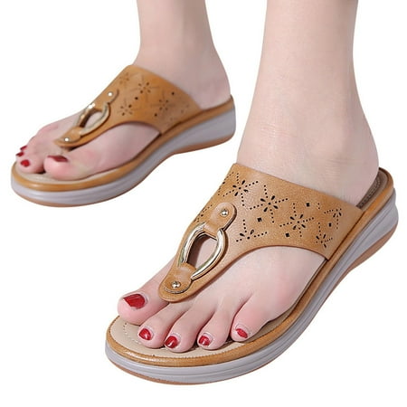 

Saving Clearance! Mixpiju Ladies Casual Sandal Women s Wedge Sandals Flip Flops Beach Sandals Outdoor Wedges Slippers Brown