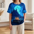 thumbnail image 5 of Halloween Shirts for Women Witch Hat Bat Loose Fit Short Sleeve Cute Tees Skeleton Print Henley Spooky Funny Tops XL, 5 of 7