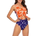 thumbnail image 2 of Traje de baño de una pieza con cuello redondo para mujer, traje de baño con recorte frontal, traje de baño con nudo anudado, tinte anudado XXL, 2 of 6