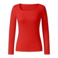 thumbnail image 3 of Women's Solid Color Casual Fashion Sexy Square Neck T-Shirt Soft Comfortable Breathable Daily Wear Stylish Top, 3 of 5