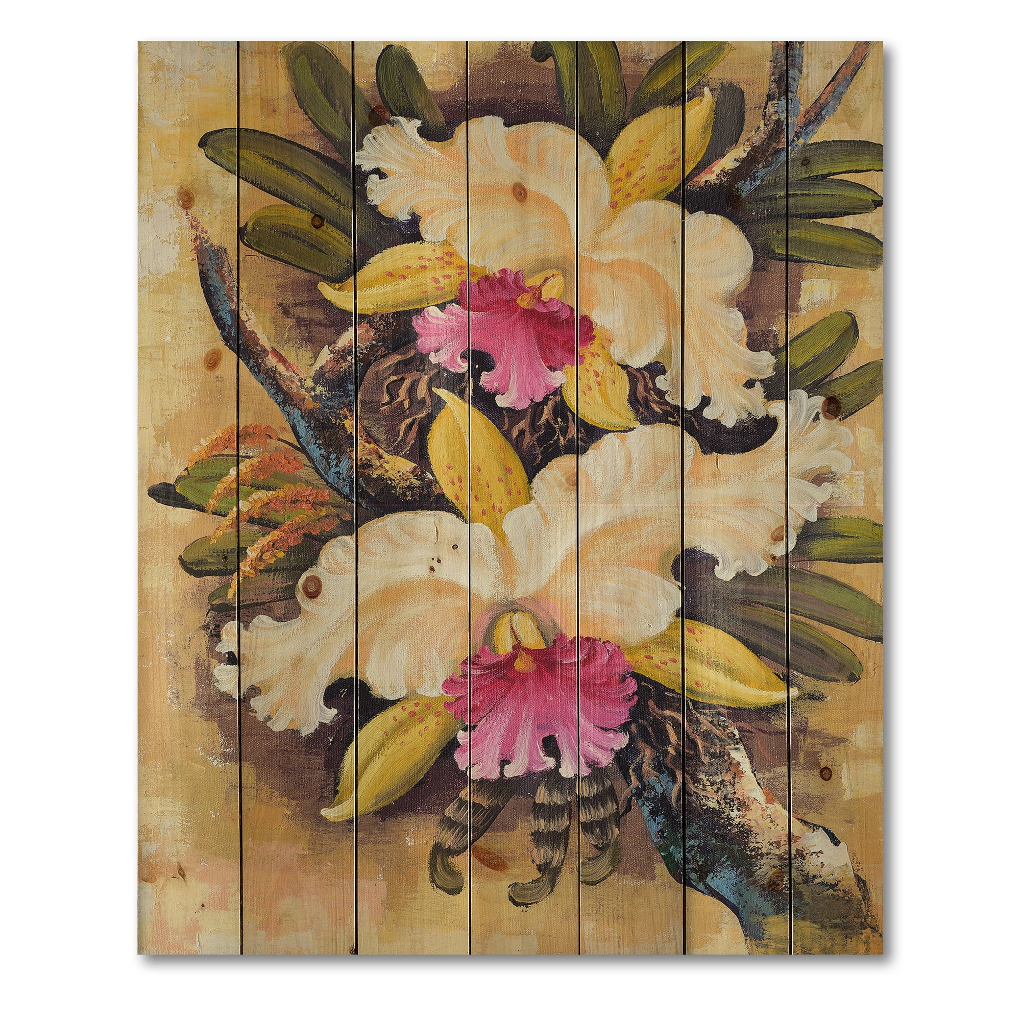 Designart 'Ancient Forest Orchids II' Traditional Print on Natural Pine Wood