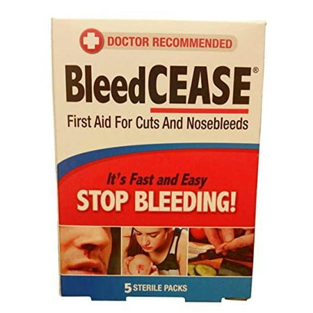 BleedCease Stop Bleeding First Aid for Cuts & Nosebleeds, 5 Sterile Packs (Best Method To Stop A Nosebleed)