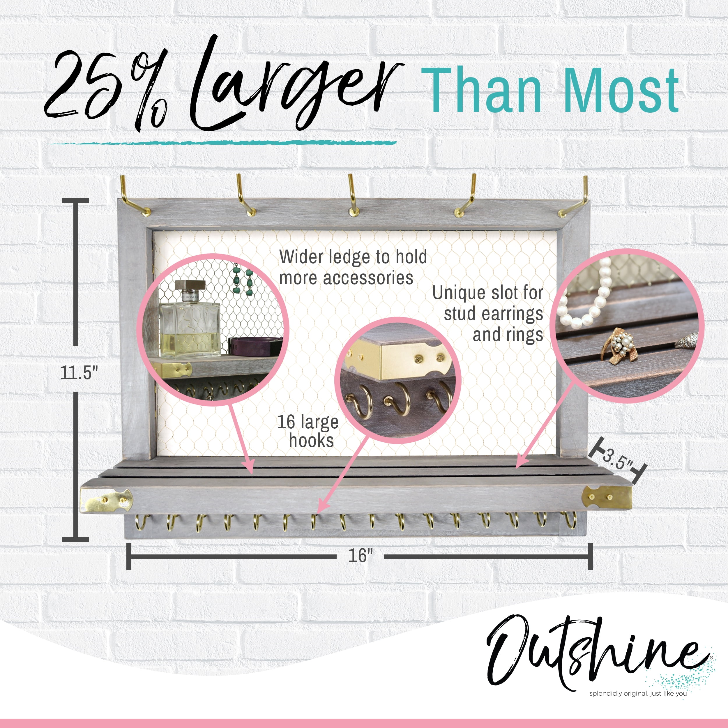 OUTSHINE Wall Jewelry Organizer (Rustic) | Jewelry Organizer Hanging on Wall | Jewelry Organizer Wall Hanging for Vintage Room Decor | Western Jewelry Wall Mount Organizer