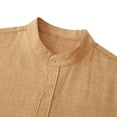 thumbnail image 6 of IROINNID On Sale Button Down Shirts for Men Autumn And Winter Stand Collar Long Sleeve Solid Color Cotton Linen Shirt Top,Brown, 6 of 9