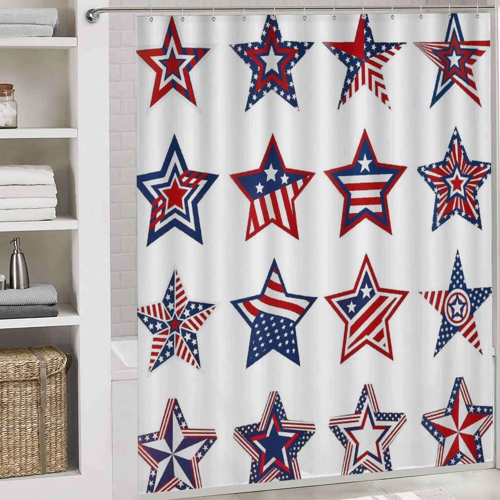 4th of July 4Pcs Shower Curtain Set Shower Curtain Set with Carpet Bath Mat