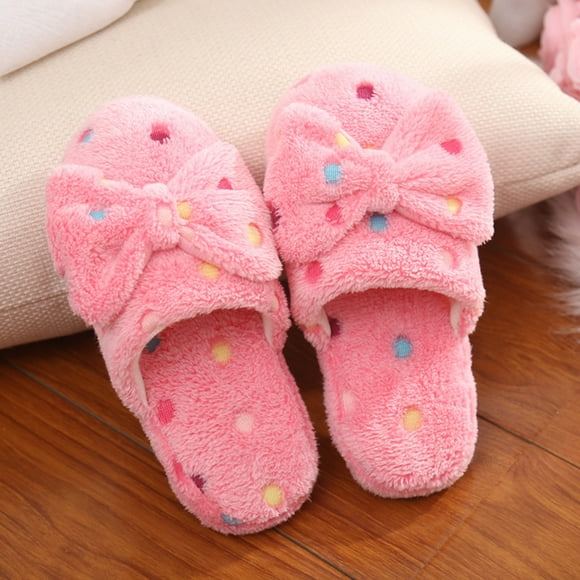 Bmisegm Womens New Bow Cotton Slippers Ladies Cute Winter Warm Indoor Home Shoe Slippers for Women Pink 7.5-8