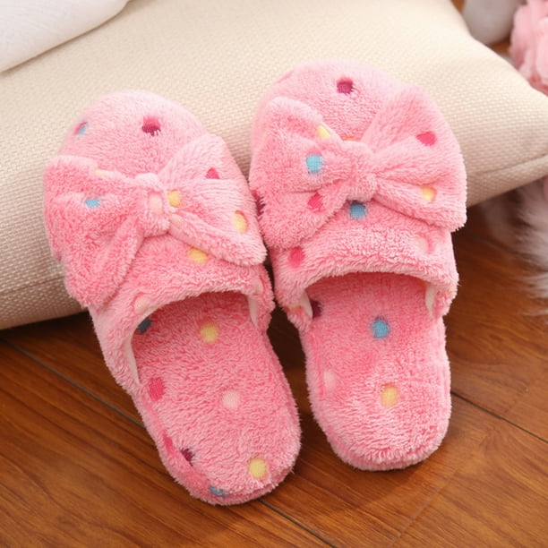LSLJS Women s Cotton Slippers Womens New Bow Cotton Slippers Ladies Cute Winter Warm Indoor Non Slip Home Shoe Home Decor Clearance