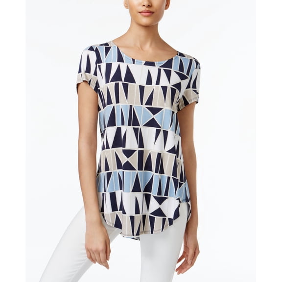 Alfani Printed T-Shirt Navy Geo Grid S